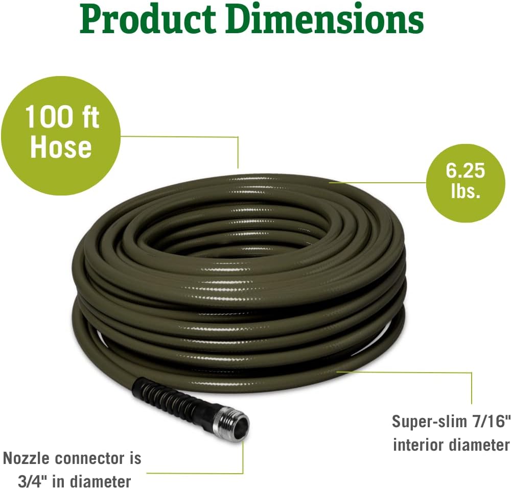 Gardener's Supply Company Super Slim Lightweight Hose, 100 Feet | BPA Free, Kink-Proof & Leak-Proof Extra Long Drinking Water Safe Indoor Outdoor Watering Hose - Green