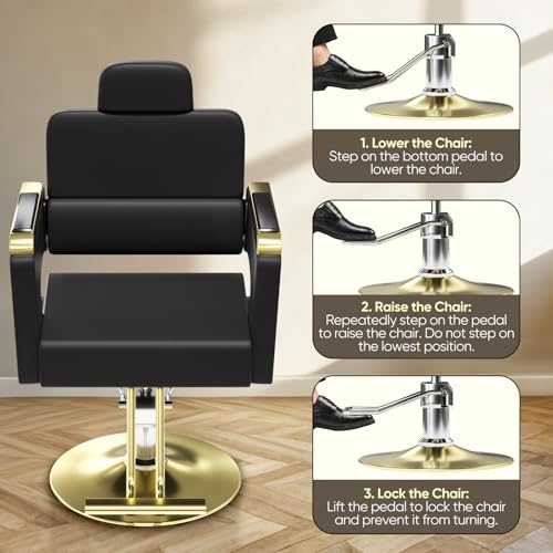 Image of Salon Chair for Hair Stylist, Barber Chair with Heavy Duty Hydraulic Pump, Stylist Chair for Barbershop, Silla de Barberia 360 Degrees Rolling Swivel Spa Beauty Equipment for Hair Stylist, Black /Gold