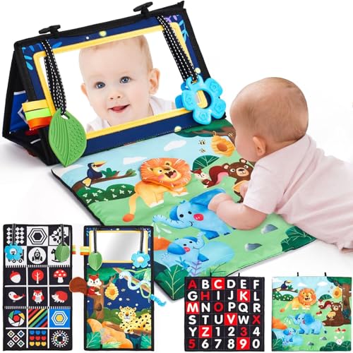 hahaland Juguetes Montessori 0 3 6 Meses Espejo Bebe, Tummy Time Bebe 0 a 6 Meses Recien Nacido, Libro Sensorial Plegable Blanco y Negro Juguetes Educativos