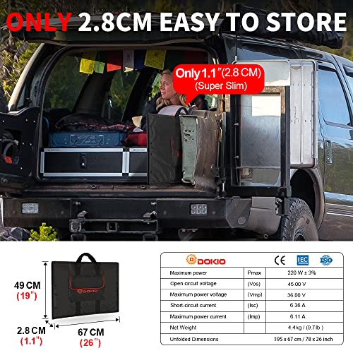 Image of DOKIO 200W 36V Portable Foldable Solar Panel Kit, Compact 20x27.4in Design 9.7lb with Standalone Controller and USB, Monocrystalline Charger for 24V Batteries, Power Stations, RV Camping Emergency Use