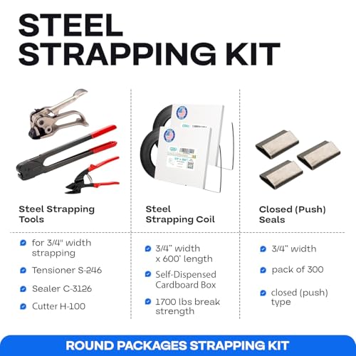 Image of IDL Packaging - B.SSK.58.600 5 /8 inch x 600 ft. Steel Strapping Kit, 1400 lbs. Break Strength - Include Consumables for up to 300 Strapping Cycles