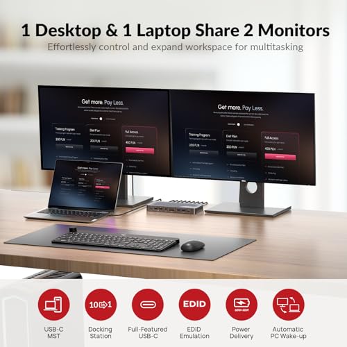 Image of AV Access iDock P10 KVM Docking Station 2 Monitors 2 PCs, GbE, EDID, 5xUSB-A, 65W PD, USB C Hub, 4K@60Hz HDMI & DisplayPort USB C KVM Switch Dual Monitor Laptop & Desktop, Audio, SD, Remote Switch