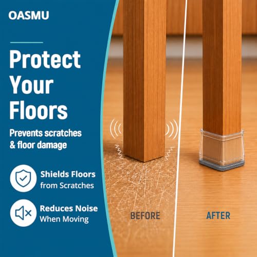 Image of 32 Pcs Square Chair Leg Protectors for Hardwood Floors,Felt Furniture Floor Protectors with Silicone Caps, Large Size (Fits Chair Legs with Side Length: 1-1 /16'' to 1-5 /8'') (Pack of 2)
