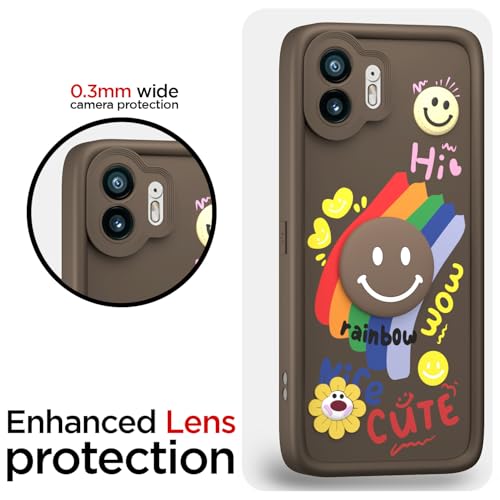 Image of Pikkme Back Cover for Nothing Phone 2 | Soft Silicone| Cute Rainbow Smile & 3D Cartoon Flower Design | Shockproof Raised Camera Protection Bumper Case (Brown)