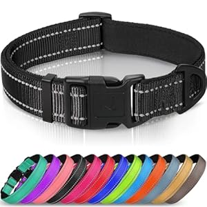 Joytale Reflective Dog Collar,Soft Neoprene Padded Breathable Nylon Pet Collar Adjustable for Large Dogs,Black,L