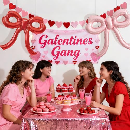Image of 4 Pcs Red and Pink Bow Balloons Bow Party Decorations for Girl Women Pink Bow Birthday Decorations for Baby Shower Engagement Wedding Christmas Decor Bachelorette Party Supplies