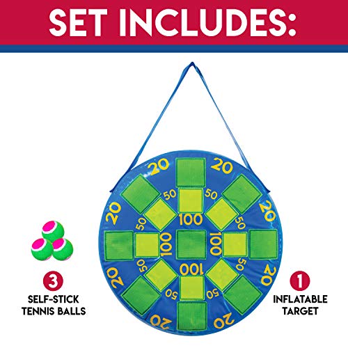 Franklin Sports Kids Tennis Ball Dartboard Game - Inflatable Dart Ball Game Set With (3) Self Stick Tennis Ball - Fun Indoor + Outdoor Tennis Toss For Kids - 20" X 20" #TOP1