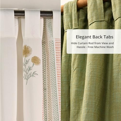 Image of Peepul Tree Mix and Match Solid and Sheer Door Curtains in Sage Rust, Mustard & Teal | 7 Feet | Set of 4 | 2 Solid & 2 Sheer Curtain| Layered Curtains | Pure Cotton | Back Loop Curtains