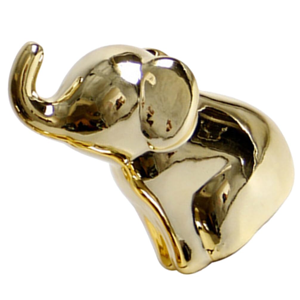 HOMSFOU Estatua de Elefante de Cerámica Figuritas de Elefante Adorno Decorativo Elefante Dorado Escultura de Animal Pequeño Decoración para Escritorio de Oficina en Casa