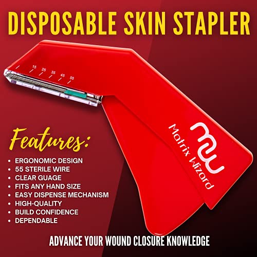 Matrix Wizard Sterile Suture Thread With Needle Plus Disposable Preloaded 55 Wire Stapler Tool - Medics, Emt, Nursing First Aid Surgical Suture Practice Kit thumb #2