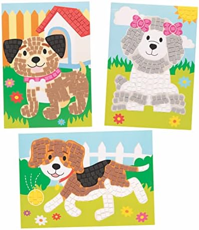 Baker Ross FE582 Dog Mosaic Picture Kits - Pack of 4, Mosaic Tiles Arts and Crafts, Mosaic Kits for Children, Creative Activities for Kids