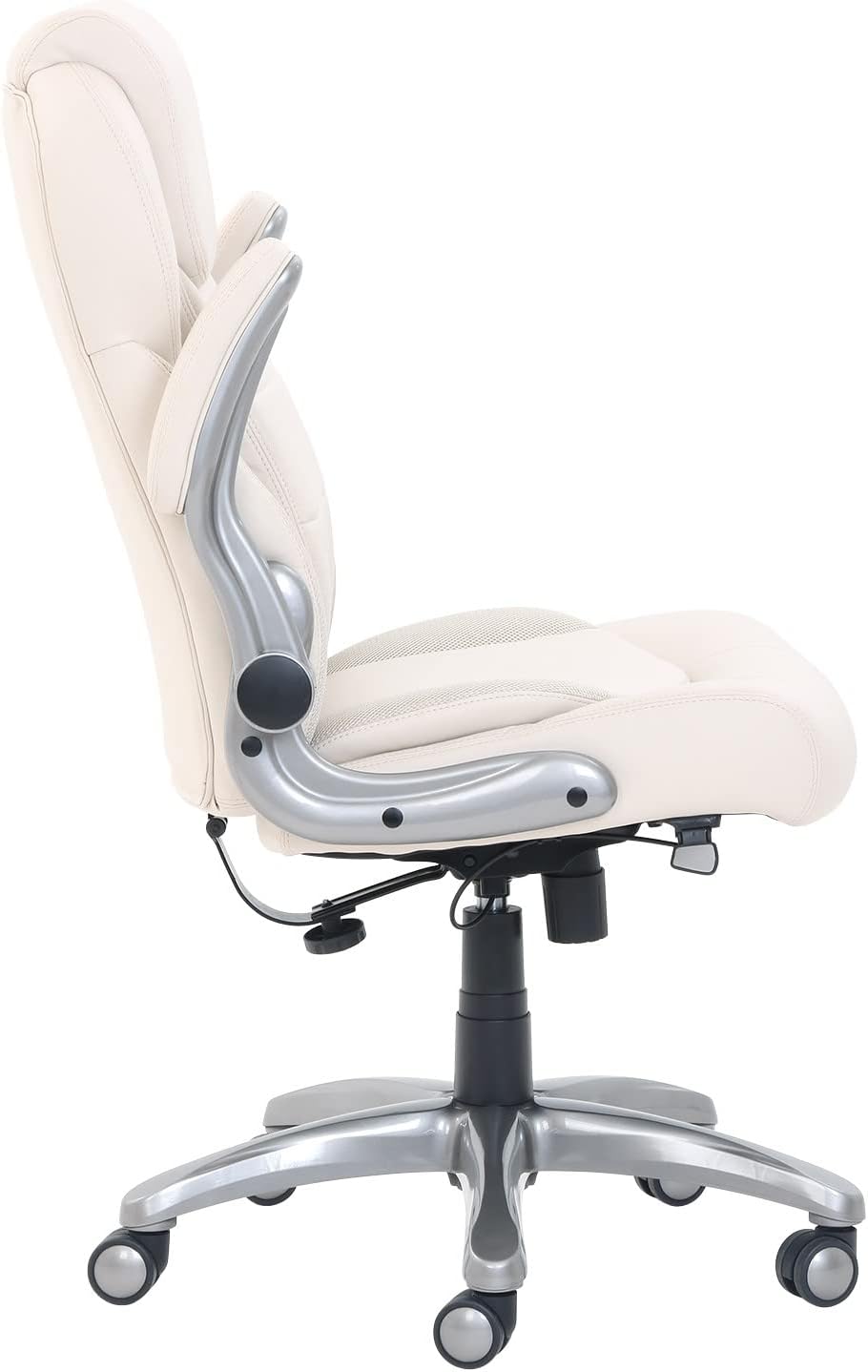 AmazonCommercial Ergonomic High-Back Bonded Leather Executive Chair with Flip-Up Arms and Lumbar Support, Cream