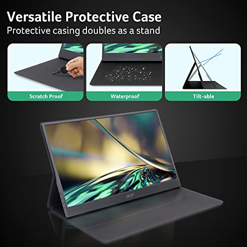 Portable Monitor | Acer Pm161Q Abmiuuzx 15.6" Full Hd 1920 X 1080 Ips | Ultra Slim Design | Premium Cover I External Monitor For Laptop Pc Mac I 2 X Usb 3.1 Type-C Ports, 1 X Mini Hdmi & 1 X Micro Usb #TOP3