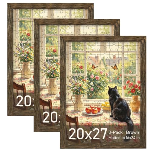 Image of Picrit 20x27 Rustic Brown Puzzle Frame, Picture Frame for Wall, 3 Pack