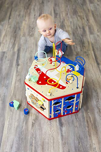 Wooden Activity Cube Xl Size By Small Foot – Classic 7-Sided Interactive Toy With Bead Maze, Puzzle, Shape Sorter, Clock & Wheels - Develops Kids Dexterity, Motor Skills – Age 12+ Months #TOP6