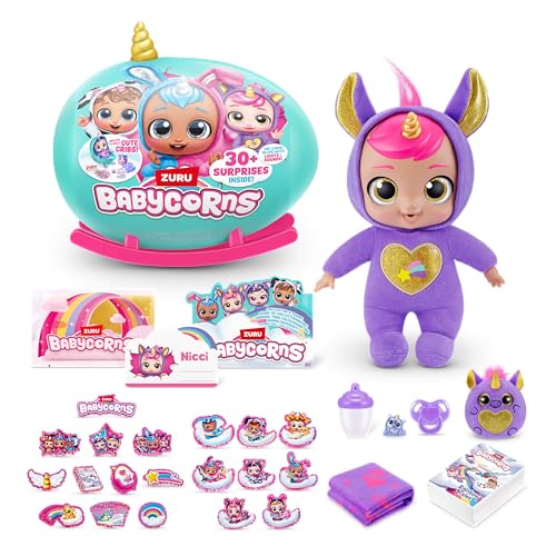 Babycorns muñeca interactiva Serie 1 Grande de ZURU con Luces y Sonidos, muñecas mágicas, Sorpresa, Descubrir, niñas, muñecas, Historia, (35 cm), Unicorn (Nicci)