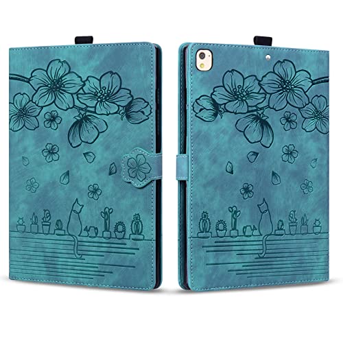 Rosbtib Hülle für iPad 9./8./7. Generation 10,2 Zoll 2021 2020 2019 PU Leder Flip Case Ständer TPU Cover Tasche Schutzhülle mit Kartenschlitz für iPad 9/8/7/ ipad Air 2019 10.5", Grün Katze Cover