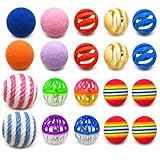 YULOYI Cat Toys for Indoor Cats, Cat Toys Balls, 20 Packs Interactive Cat Toy Set with Colorful Bell, Jingle Bell, Rainbow, Pompom and Sisal Ball for Kittens