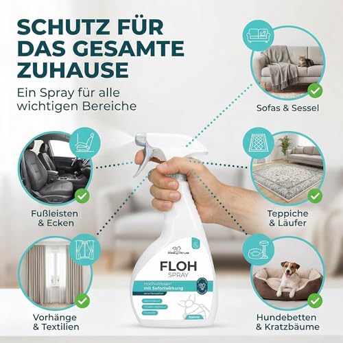HomePetLab Flohspray für Wohnung und Möbel - 500ml Sprühflasche - Wirksames Anti Flohmittel Katzen und Hunde - Schnell & Effizient Flöhe bekämpfen