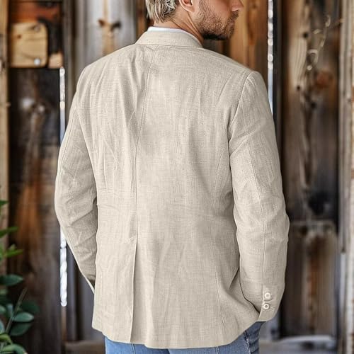 Linen Suit Jacket for Men Slim Fit Blazer One Breasted Lightweight Casual Coat2