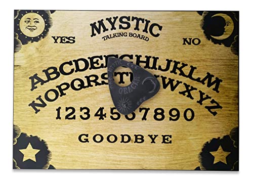 Hand Finished A4 Sized Wooden Mystic Oracle Talking Board Set Complete with Sun, Moon & Stars Planchette, Classic Ouija Style Board Game