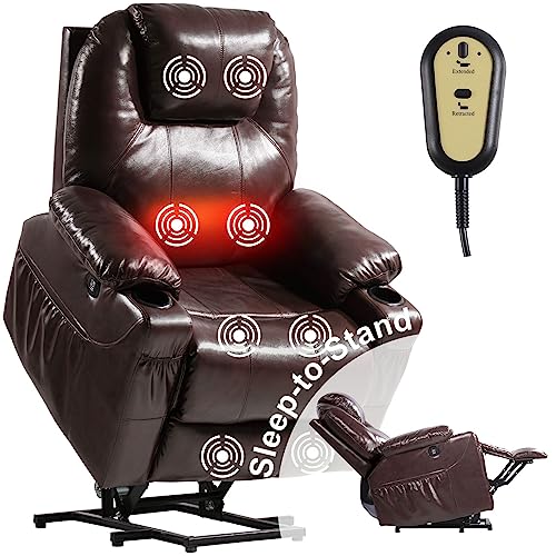 Easeland Genuine Leather Power Lift Recliner Chair For Elderly With Heating And Massage,Electric Lift Chairs Recliners With Usb Ports,Cup Holders, Remote Control,Adjustable Furniture(Brown) #TOP16