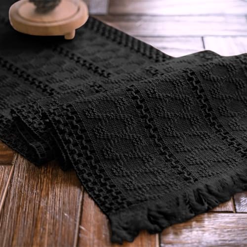 Alynsehom Macrame Table Runner Pure Black Boho Table Runners with