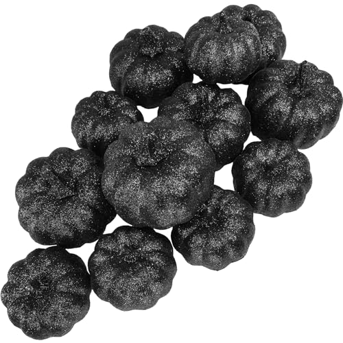 Winlyn 12 Pcs Halloween Artificial Pumpkins Black...