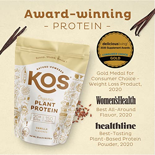 Kos Vegan Protein Powder, No Erythritol, Vanilla - Usda Organic Pea Protein Blend, Plant Based Superfood Rich In Vitamins & Minerals - Keto, Dairy Free - Meal Replacement For Women & Men, 14 Servings #TOP2