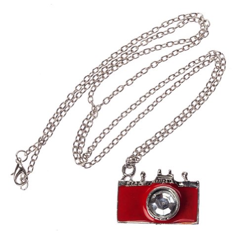 Vintage Classic Style Silver Chain Fashion Necklace Red Camera Pendant By VAGA