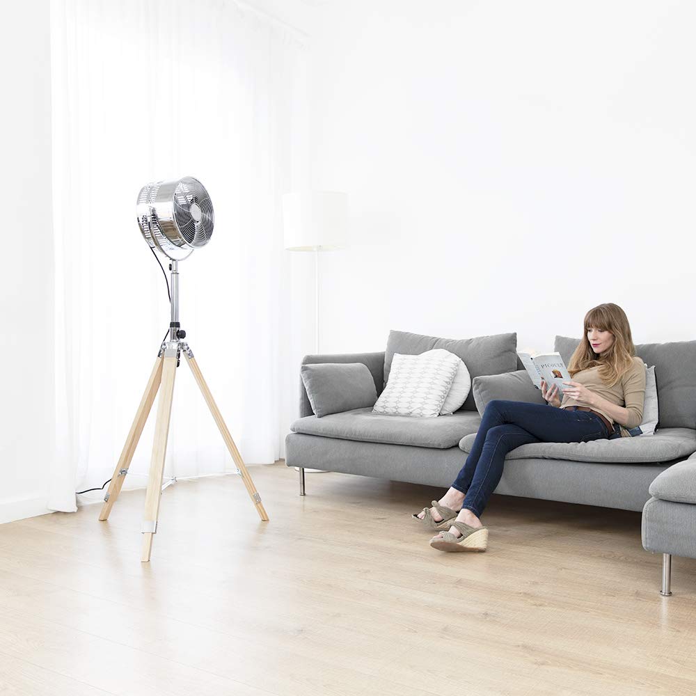 Cecotec Ventilateur trépied EnergySilence 1200 Woody. 80 W, 3 pales de 12 pouces, diamètre 30 cm, moteur en cuivre, 3 vitesses, trépied en bois, hauteur réglable 90 cm, inclinaison jusqu'à 80 °