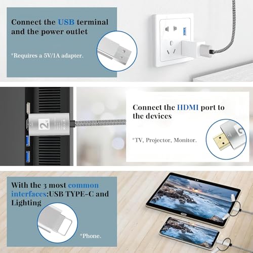 Hdiwousp Lighting to HDMI Cable, HDMI Adapter for TV Phone to TV Adapter 1080P Digital AV Adapter 3 in 1 Sync Screen Connector Cable Compatible for Lighting USB C Micro USB to HDTV Projector Monitor
