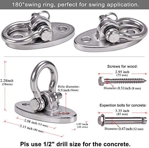 BeneLabel Heavy Duty Swing Hangers with SUS304 Stainless Steel 180° Swing,4 Screw for Concrete Wooden Sets Yoga Hammock Chair Sandbag Swing Sets,900KG Capacity