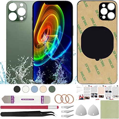 ReuWeu Back Screen Replacement Glass Cover Compatible with iPhone 13 Pro Max 6.7(Green)