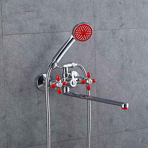 Preisvergleich Produktbild JMYXZHT Brausebatterie, Langnasenbatterie, Warm- Und Kaltwasserbatterie, Rot, Brausegarnitur, Badbatterie, Duschkopf