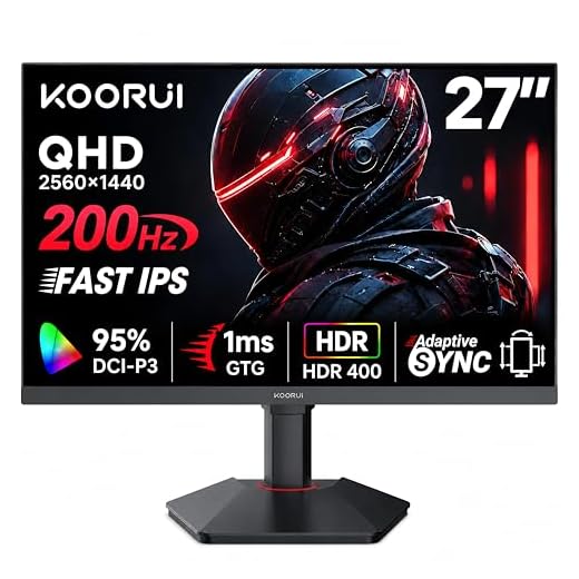 KOORUI 27 Inch 1440p Gaming Monitor 200Hz, 1ms, Fast IPS Screen, HDR400, 95% DCI-P3 Color Gamut, Height/Pivot/Tilt Adjustability, Adaptive Sync Technology, HDMI & DP Ports, 2K Monitor, Black, G2722P