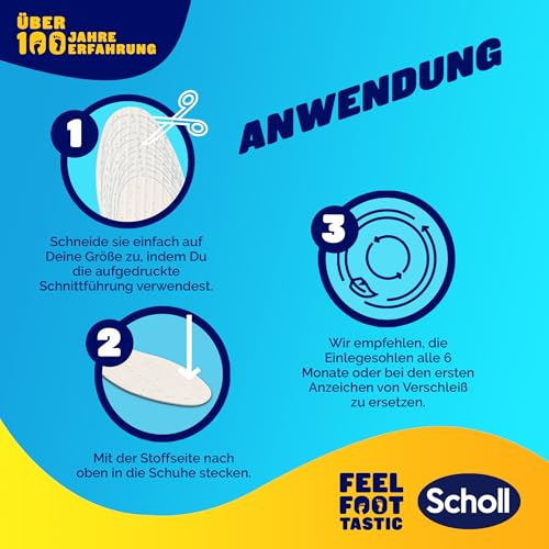 Scholl Atmungsaktive Einlegesohlen für ganztägige Dämpfung & Komfort - mit Airflow-Latexschaumstoff, die Atmung der Füße unterstützen, Weiß Schaumstoffschicht, passgenaue Schuheinlagen, 36-46, 1Paar