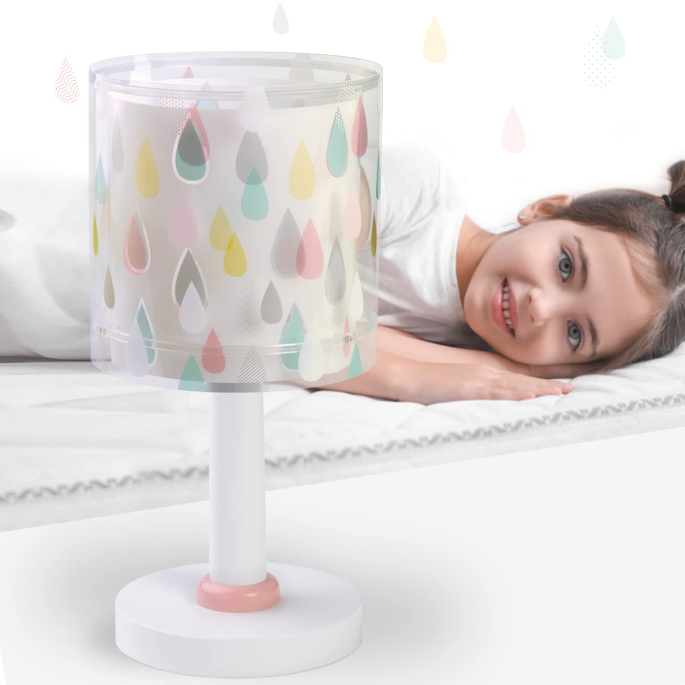 Dalber Lámpara Mesilla Infantil Juvenil Escritorio Color Rain Gotas Agua Multicolor, 41431, E14