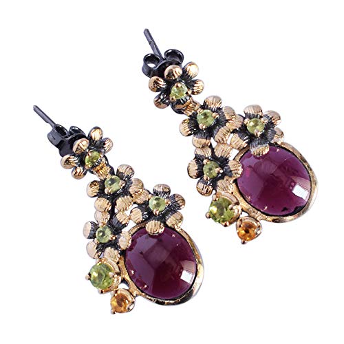 Pendientes chapados en oro con granate rojo 2