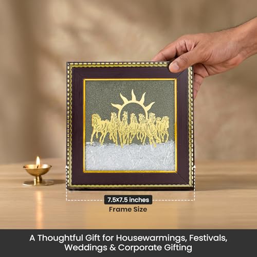 Image of Astrotalk 7 Horses on Pyrite with Selenite Dust Frame | Seven Horses for Success, Growth & Wealth | Elegant Home Decor for Living Room & Office | Vastu Items for Housewarming Gift