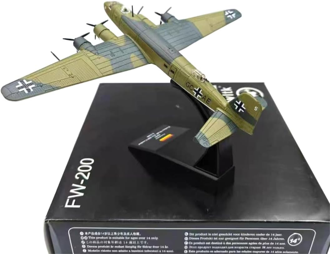 1:144 Scale Fw200 Reconnaissance Fighter Jet Model, Highly Detailed War World II Vintage Military Airplane, Metal Diecast Aircraft Models for Gift or Collection.