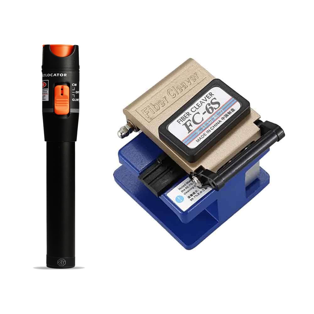 Optrotech Visual Fault Locator Fiber Optic Cable Tester Tools 10KM VFL for FC,SC,ST & LC Adapters With Optical Fiber Cleaver,Stripping Cutter Tools Cleaves,for SUMITOMO,FC-6S, Optic Fiber Wire Cleaver
