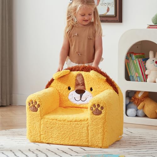 ALIMORDEN キッズソファ 子供用ソファー ベビーチェア 赤ちゃん座椅子 座れるぬいぐるみ コンパクト ふわふわ 背もたれ付き プレゼント 動物 ライオン