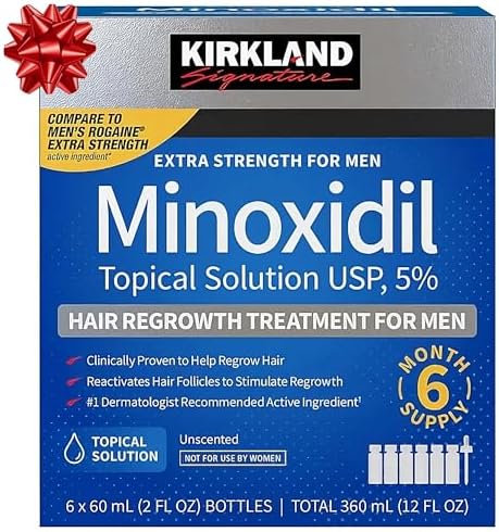 Minoxidil for Men 5% Topical Solution Extra Strength Hair Regrowth Treatment, Dropper Applicator Included (6 month supply), Clear, Includes Cleaning Cloth and Traveling Pouch