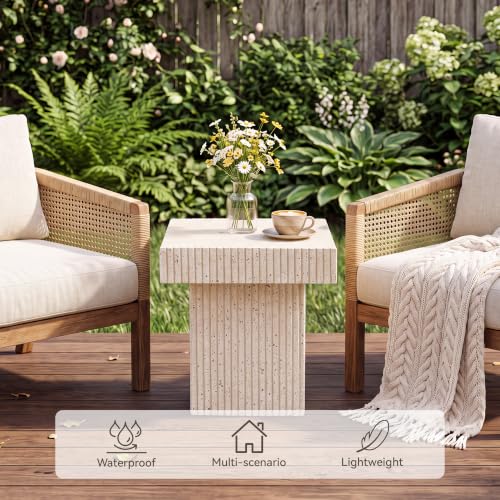 Image of COSIEST Square Patio Side Table Outdoor, All Weather Concrete Accent Table