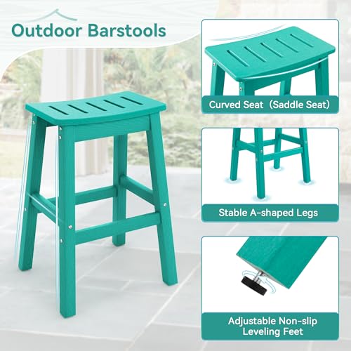 Image of Outdoor Bar Stools Set of 6, 25 inch HDPE Counter Height Bar Stools, All Weather Resistant Patio Bar Stools for Balcony, Backyard, Turquoise