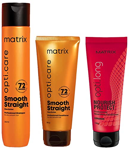 Image of Matrix Opti Care Smooth Straight Professional Shampoo for Ultra Smooth Frizz-free Hair with Shea Butter, Paraben Free, 350ml