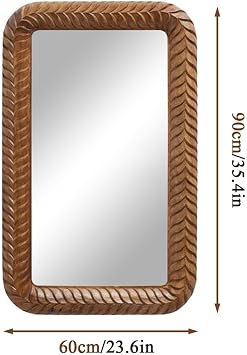 LTSRLL 24x35 Large Wall Mirror Solid for Bathroom Dressing Table, Wood Frame with Braided Detail, Horizontally/Vertically Hanging Or Against Wall(Black)