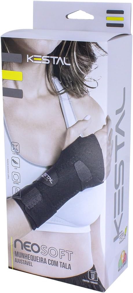 Kestal Munhequeira com Tala Ajustável Neosoft, protetor de punho, órtese Preto, Único ajustável