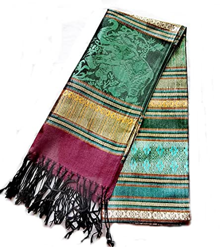 PunPund Thai Silk Scarf Woven Scarves Shawls Pashmina Red Wine Elephant Traditional Women 1 Piece